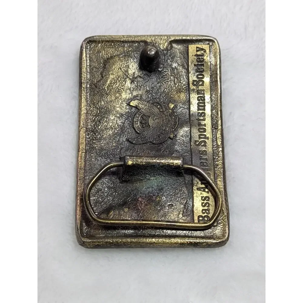 Vintage 80s BASS Belt Buckle Bass Anglers Sportsman Society Gold Metal Fishing